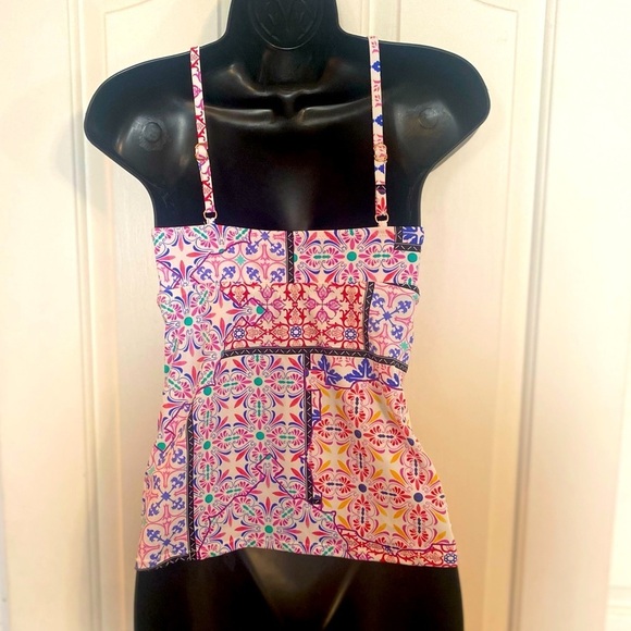 “NANETTE LEPORE” Maeve Patchwork Keyhole Tankini Top - Picture 10 of 15
